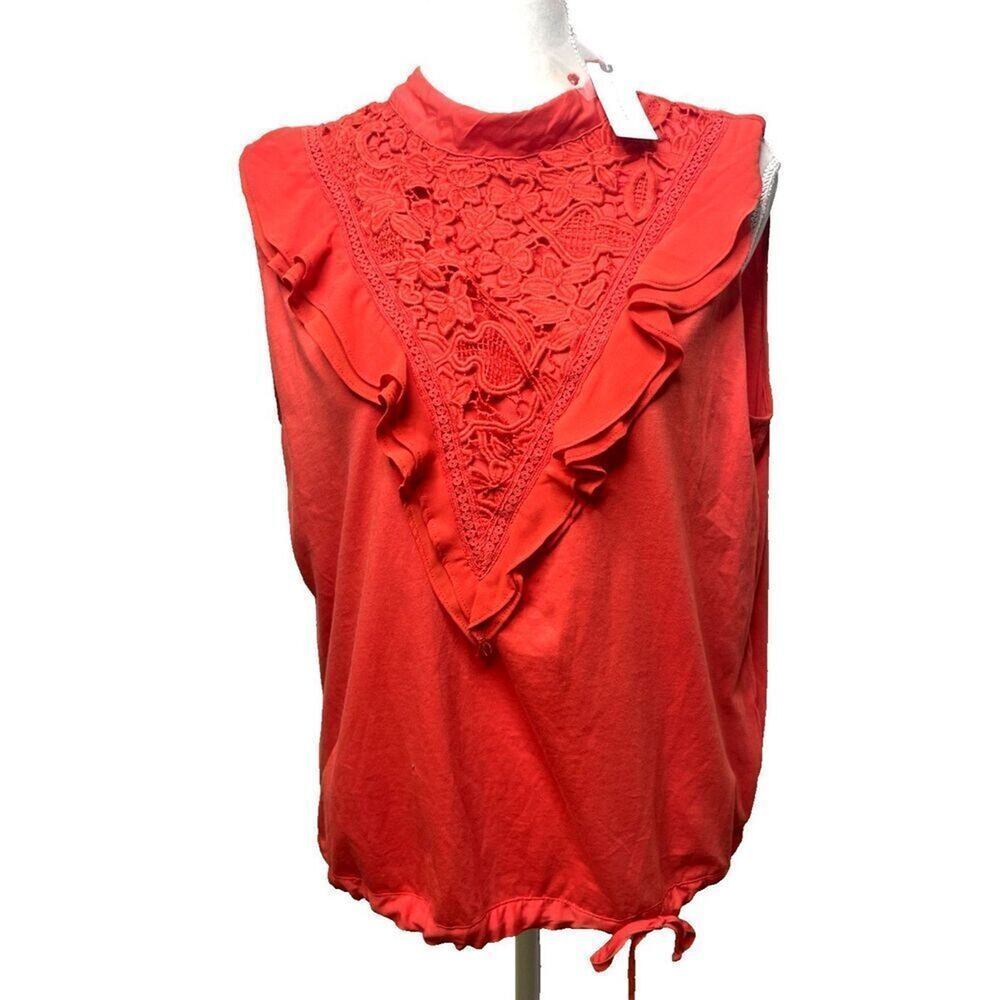 NWT Anthropologie TINY Size L Ruffle Crochet Shirt Red Sleeveless Top Tank New